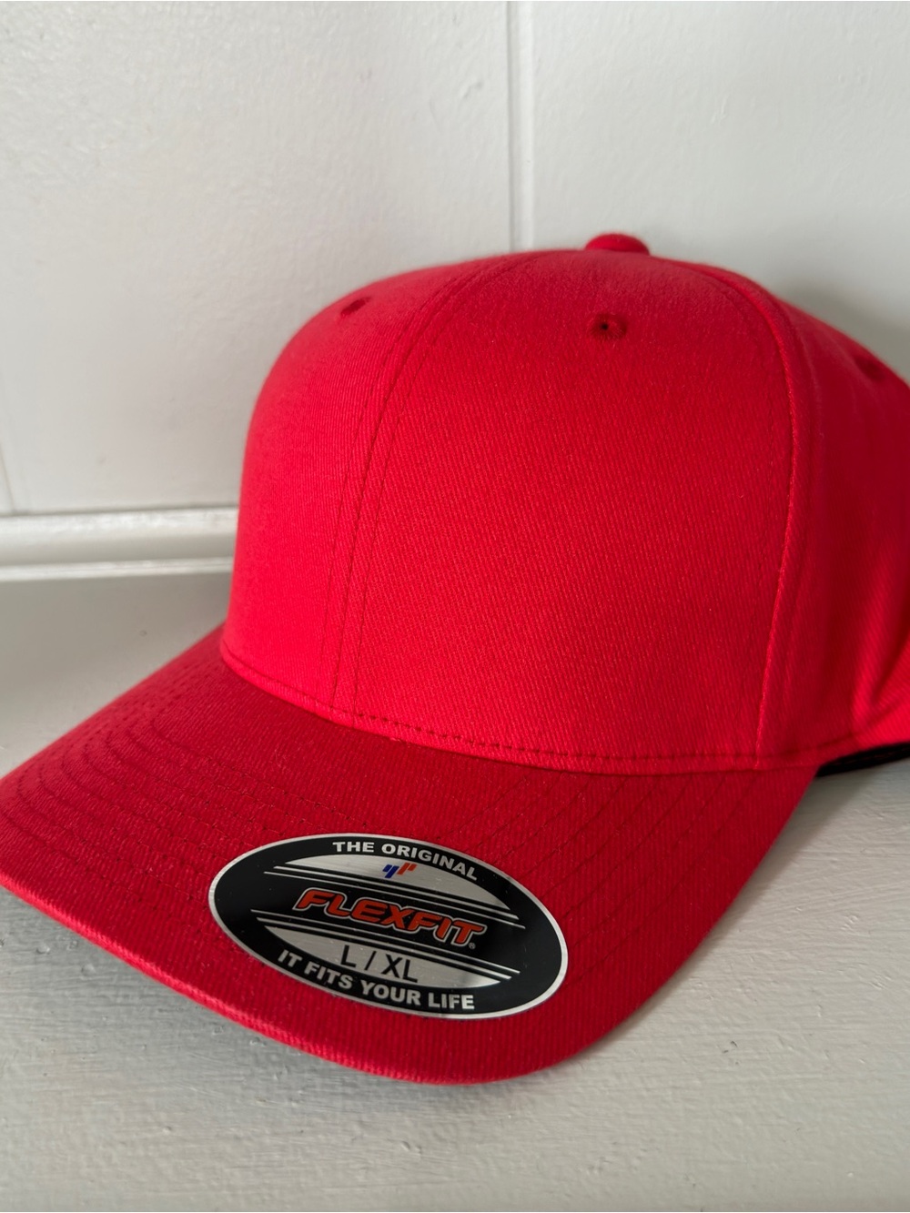 Flexfit Original Red Fitted Hat 6 Panel Baseball Cap Stretch L/XL Large/X-Large